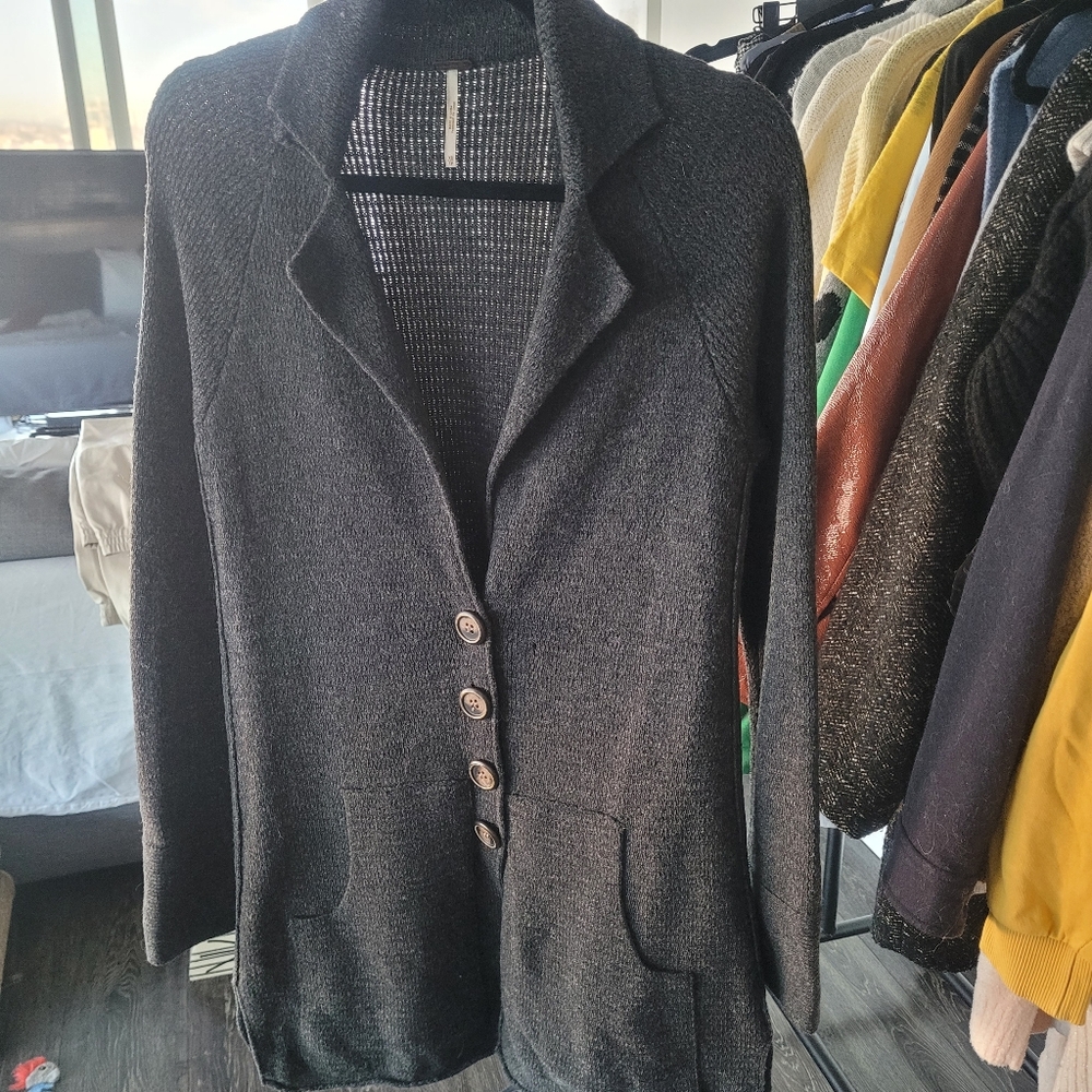 Free People Sweater Wool Coatigan in Charcoal Grey Sz Xs